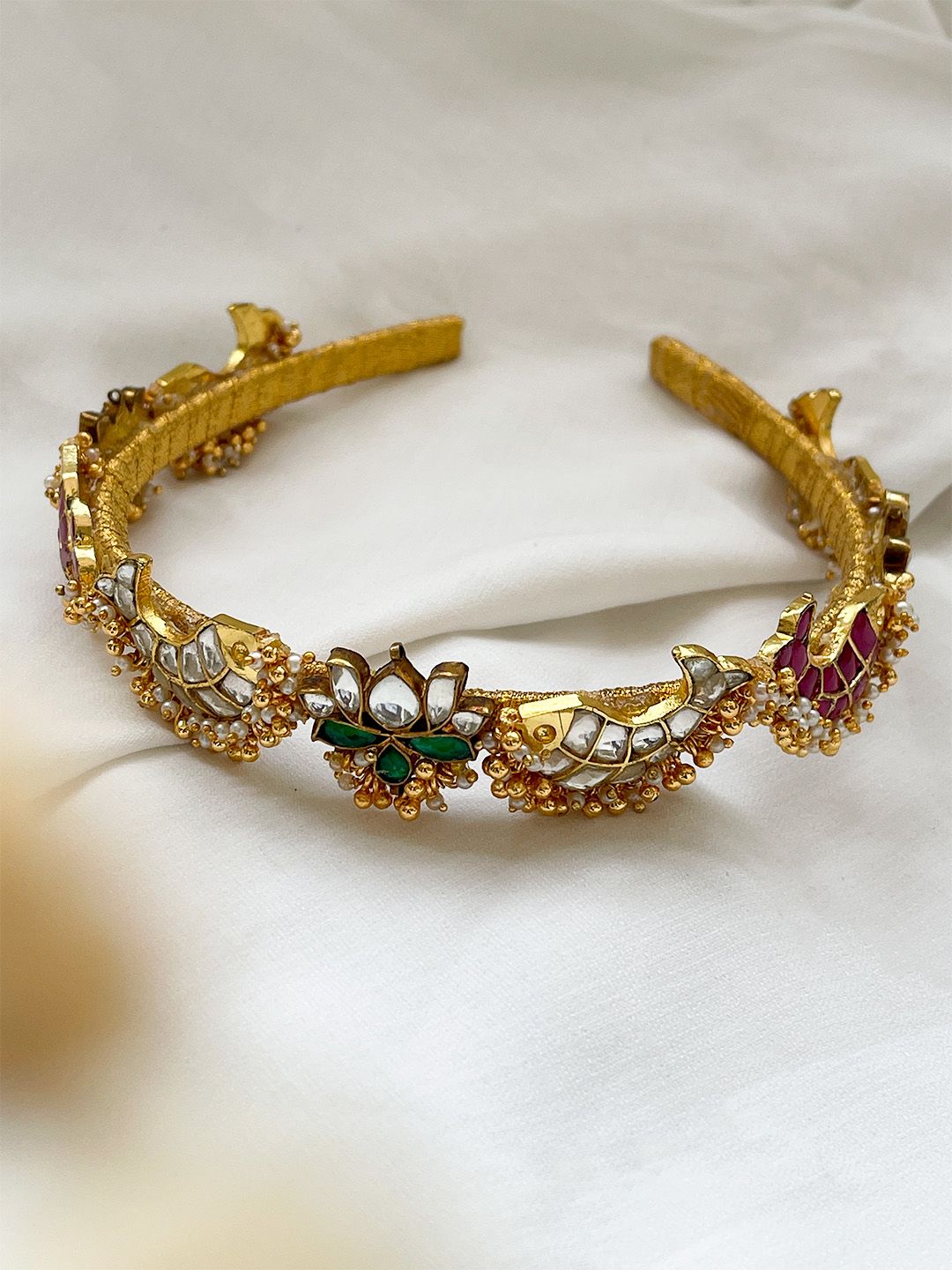 Ishhaara Lotus Shaped Polki Kundan Meenakari Hair Band