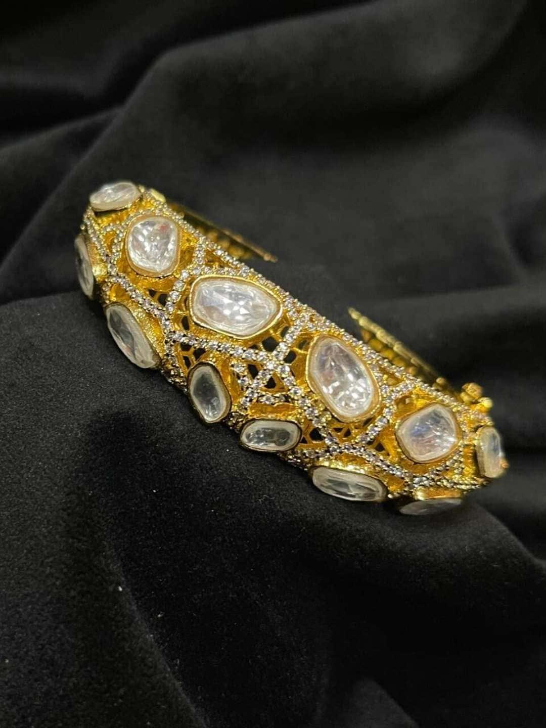 Ishhaara Gold Finish Moissanite Kundan American Diamond Bracelet