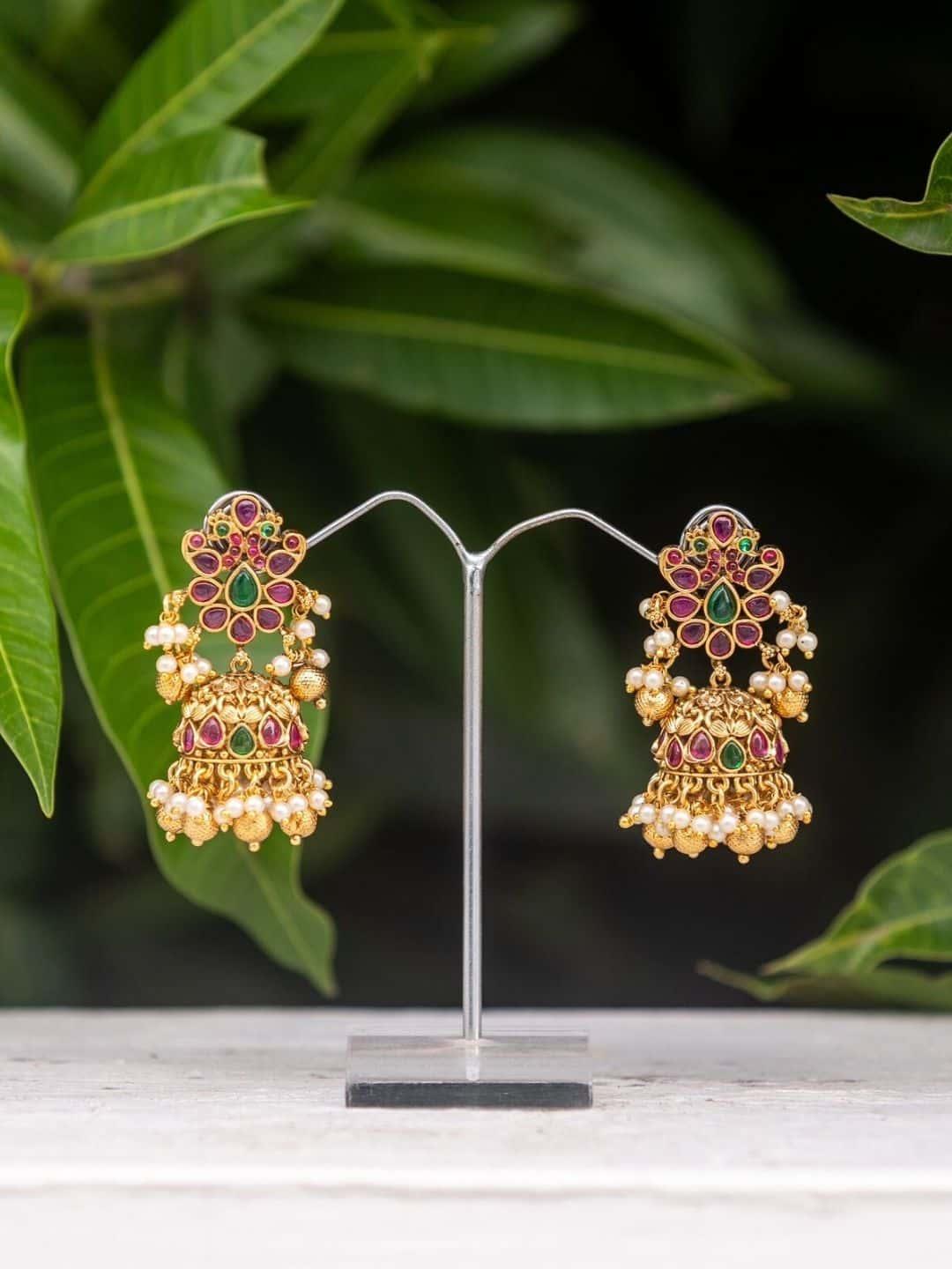 Ishhaara Lotus Design Pearl Jhumka