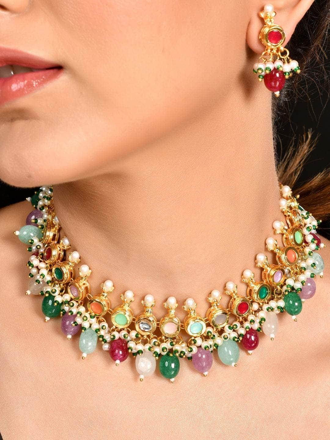 Ishhaara Ad Multi Color Kundan Necklace Set