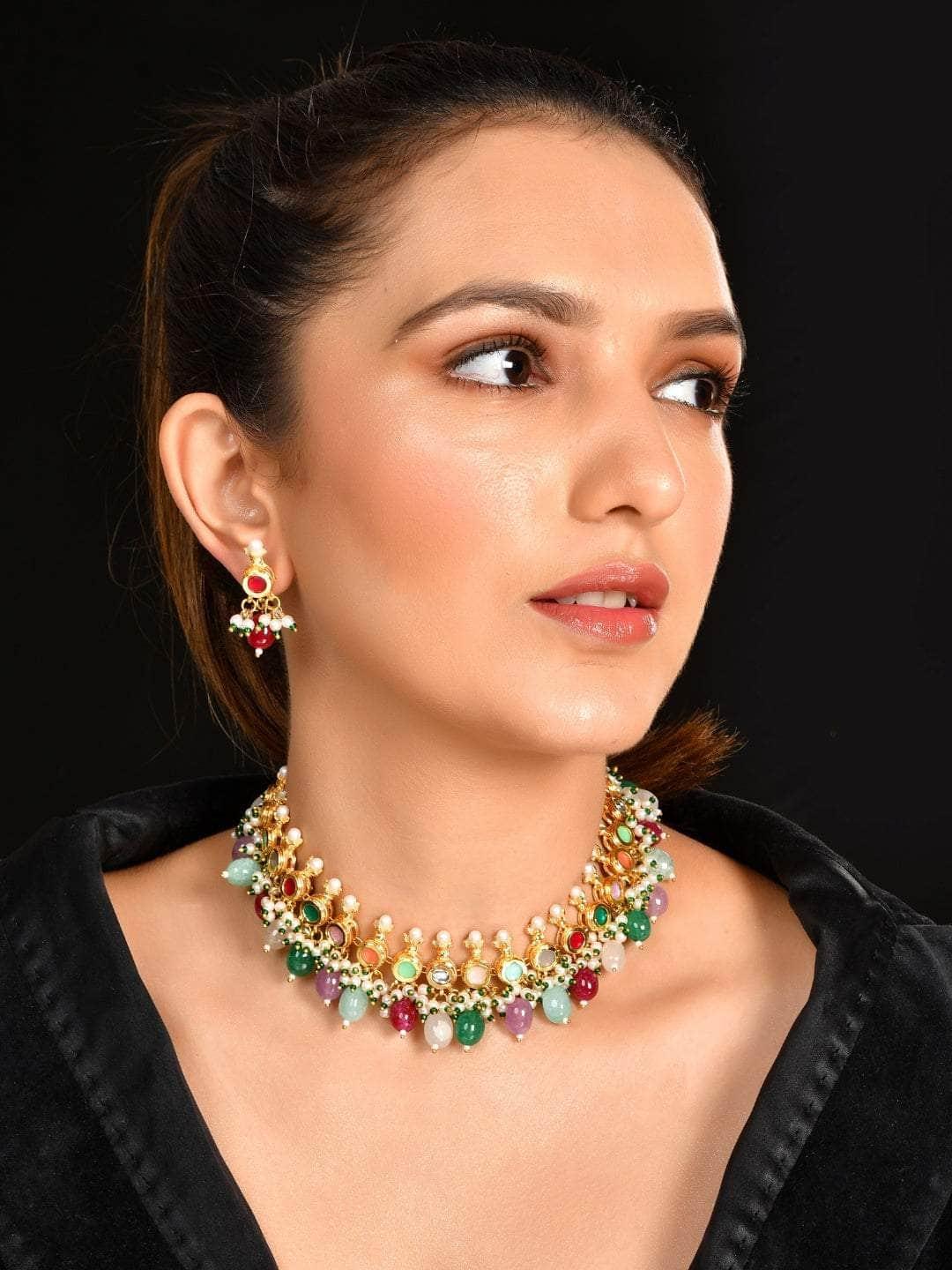 Ishhaara Ad Multi Color Kundan Necklace Set