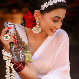 Aimee Barua In Floral Shape Kundan Studded Hair Band