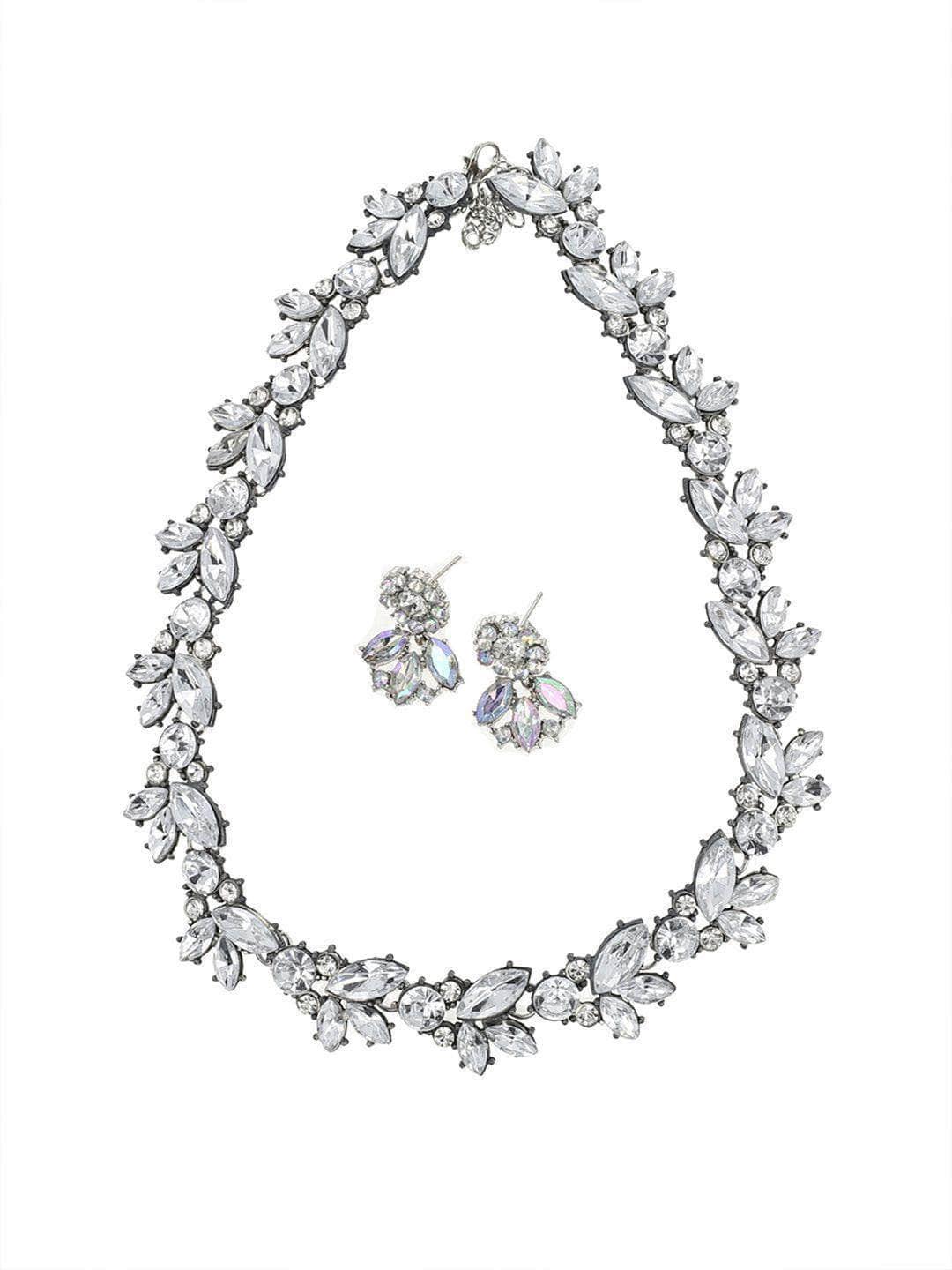 Ishhaara Akshaya Hariharan In Leaf Crystal Necklace With Earring Silver