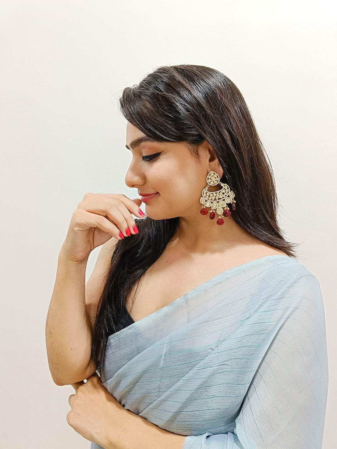 Ishhaara Antique Chandballi Polki Earrings Pink