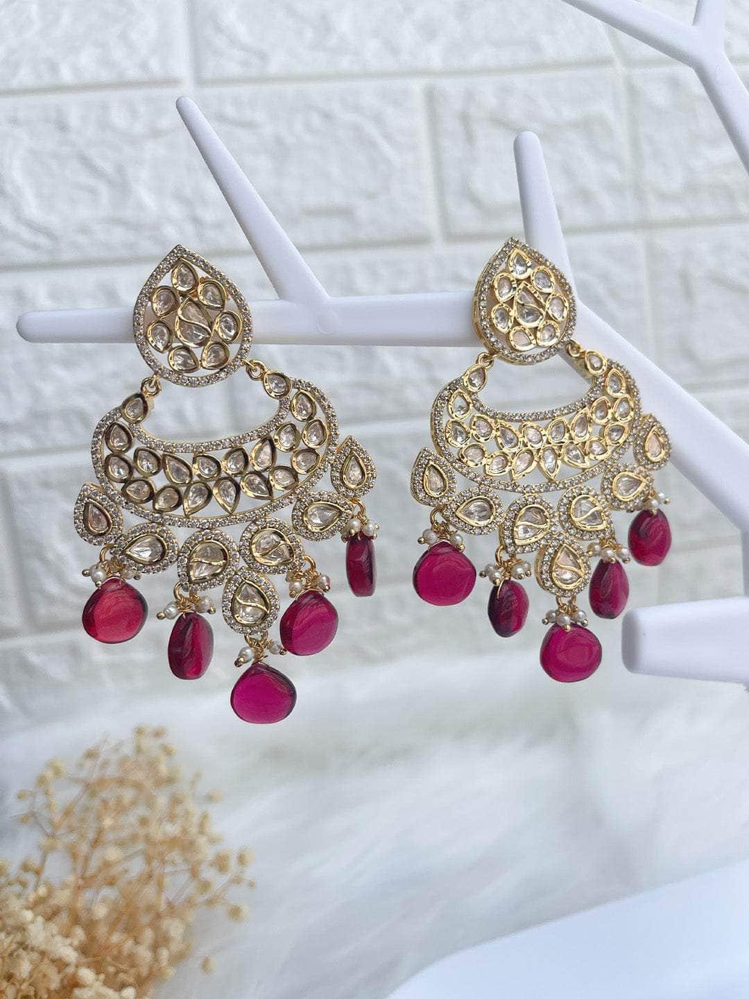 Ishhaara Antique Chandballi Polki Earrings Pink