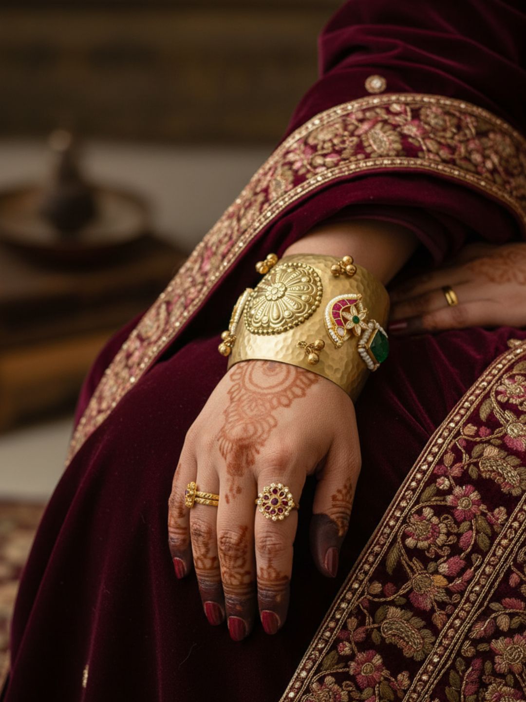 Ishhaara Antique Finish Navratna Bracelet Kada