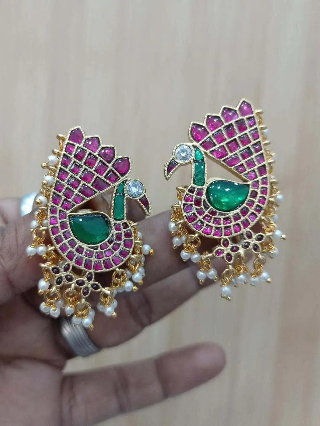 Ishhaara Antique Kemp Green Stone Ear Cuff Jhumka