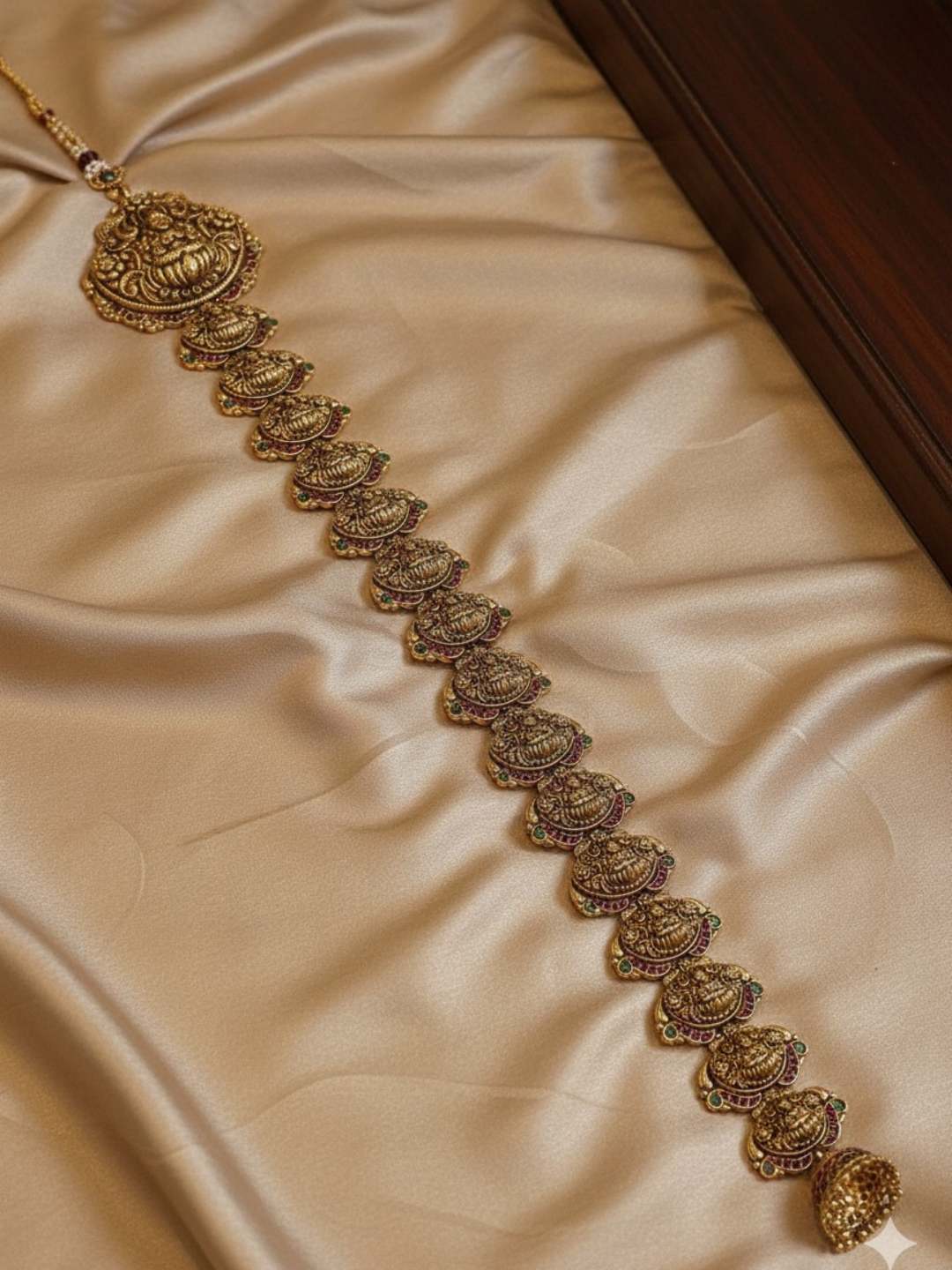 Ishhaara Antique Lakshmi Kemp Flower Gold Drops Hair Choti