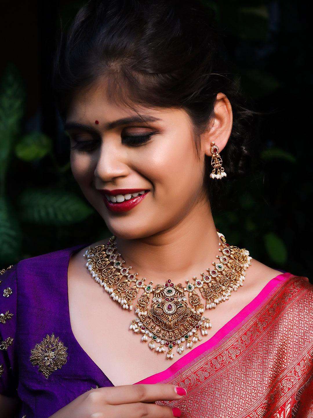 Ishhaara Antique Lakshmi Necklace Temple Jewellery Set