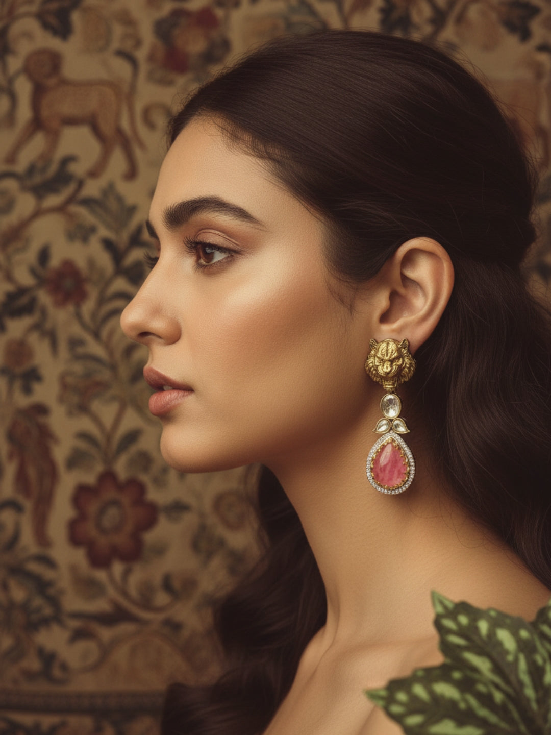 Ishhaara Antique Tiger Face With Rose Quarts Stone