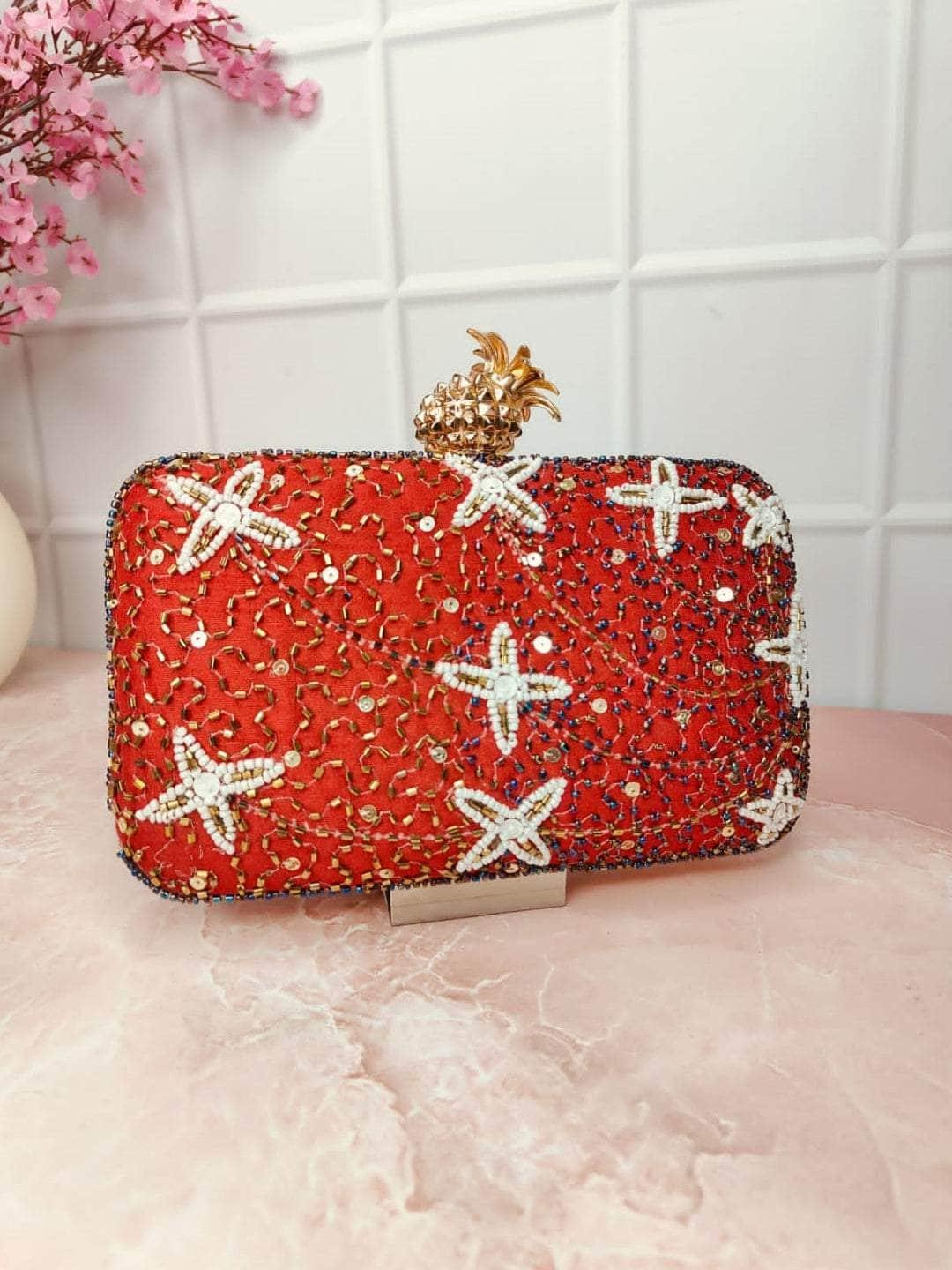 Ishhaara Beautiful Womens Red Velvet Clutch