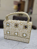Ishhaara Beige Designer Mirror Flap Clutch Bag In High Quality Work