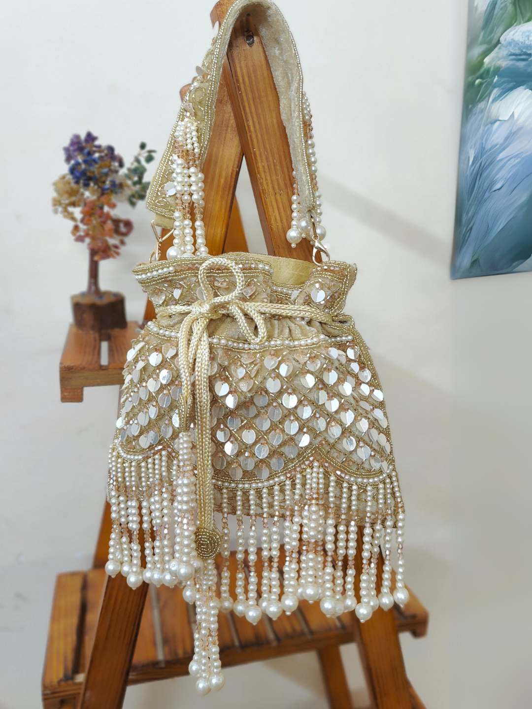 Ishhaara Purple Sitara And Pearl Tassel Potli