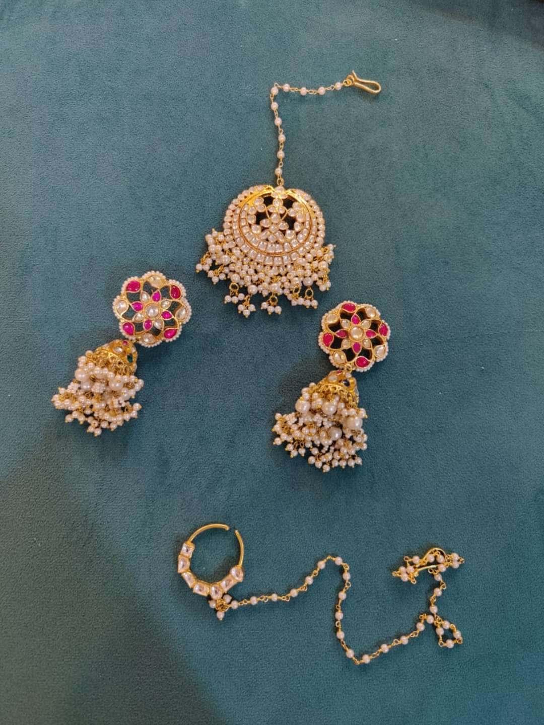 Ishhaara Bibbo Jaan Heeramandi Look Inspired Chandbali Earring Maangtika Nath Set