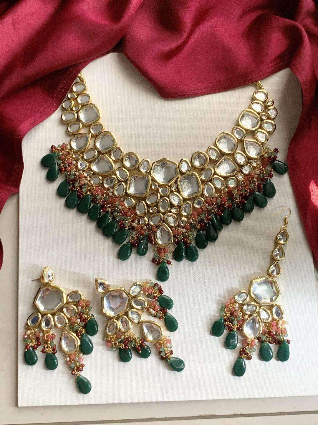 Ishhaara Big Kundan Bridal Necklace With Teeka