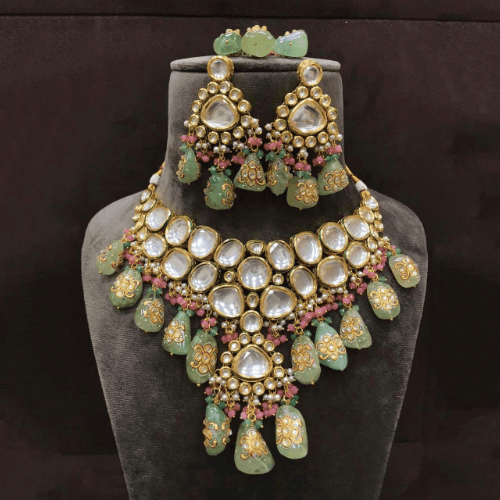 Ishhaara Big Kundan Drop Pendant Necklace Set