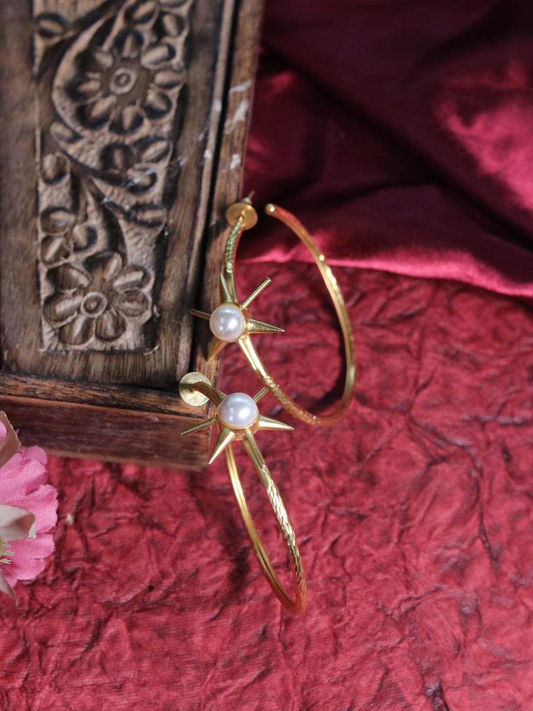 Ishhaara Bindu Madhavi In Pearl Sunflower Big Hoop Earring