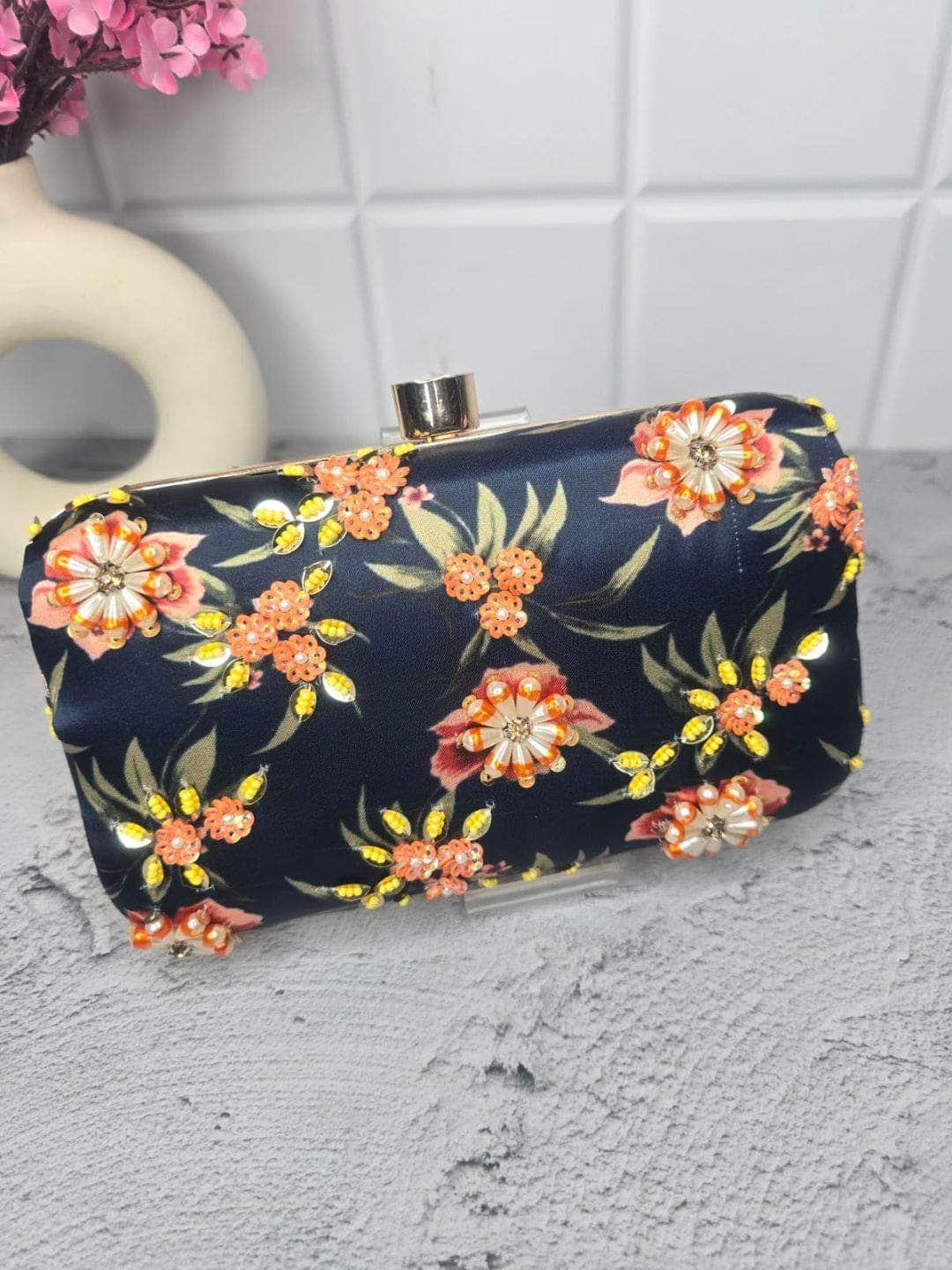 Ishhaara Black Floral Creeper Box Clutch