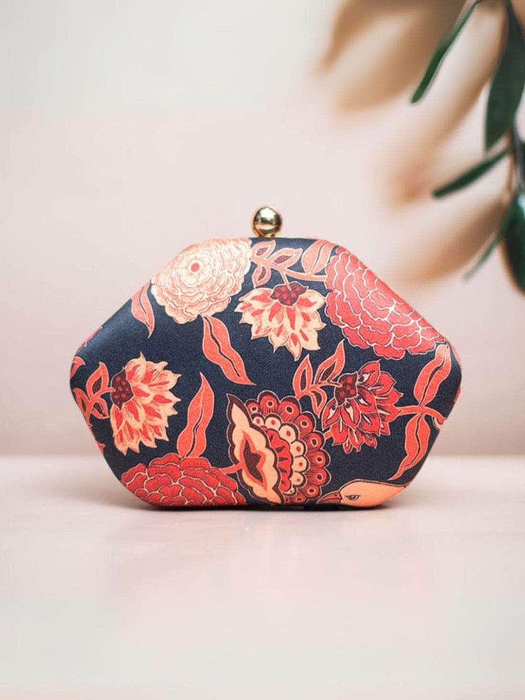 Ishhaara Black Floral Printed Clutch