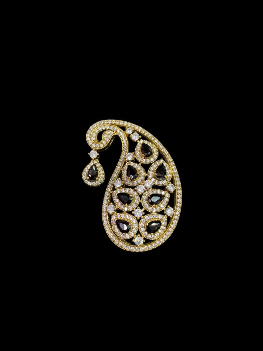 Ishhaara Black Mango Shaped Groom Brooch