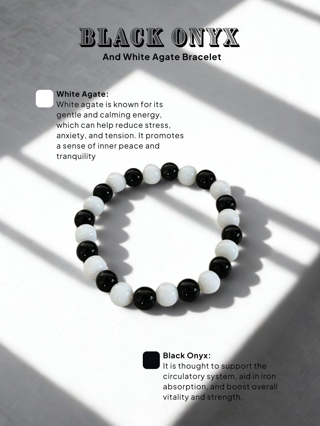 Ishhaara Black Onyx And White Agate Bracelet