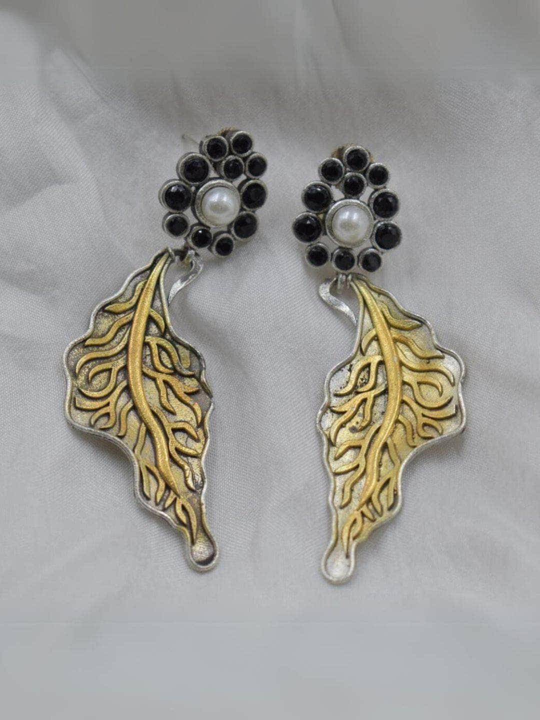 Ishhaara Oxidized Leaf Style Earrings