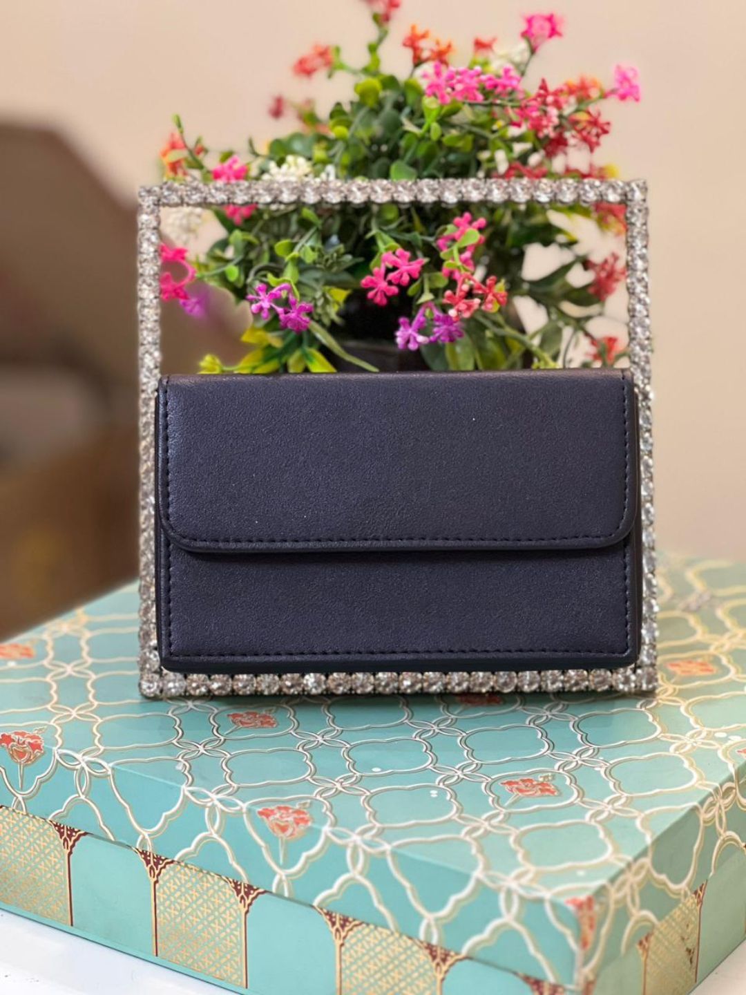 Ishhaara Rectangle Diamond Leather Party Clutch