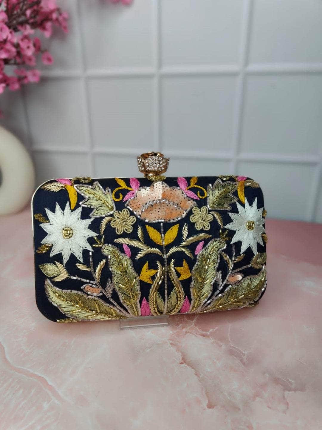 Ishhaara Black Zardosi Box Clutch