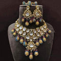 Ishhaara Blue Big Kundan Drop Pendant Necklace Set