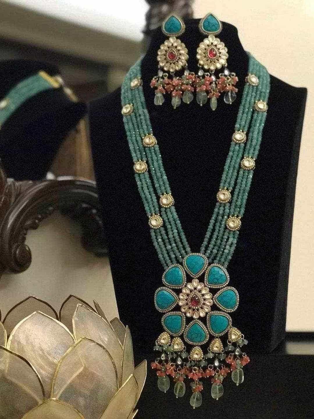 Ishhaara Big Precious Stone Pendant Long Necklace