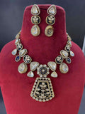 Ishhaara Black Rhodium Finish Kundan Polki Necklace Set