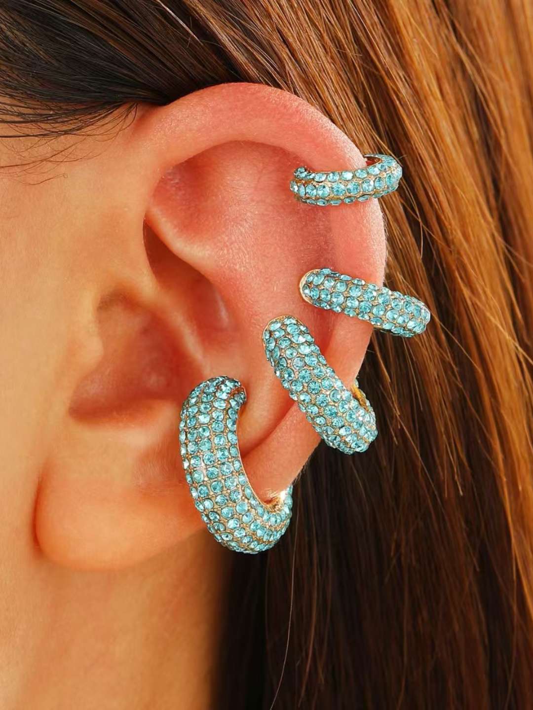 Ishhaara Blue Combo Of Four Chunky Pave Hoop Earcuff