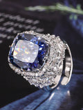 Ishhaara Blue Cushion Cut Halo Ring