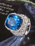 Ishhaara Blue Cushion Cut Halo Ring