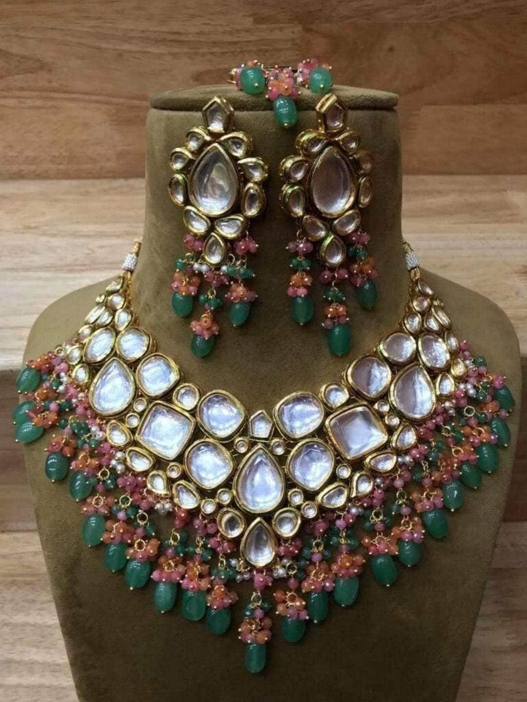Ishhaara Drop Shaped Big Kundan Necklace Set