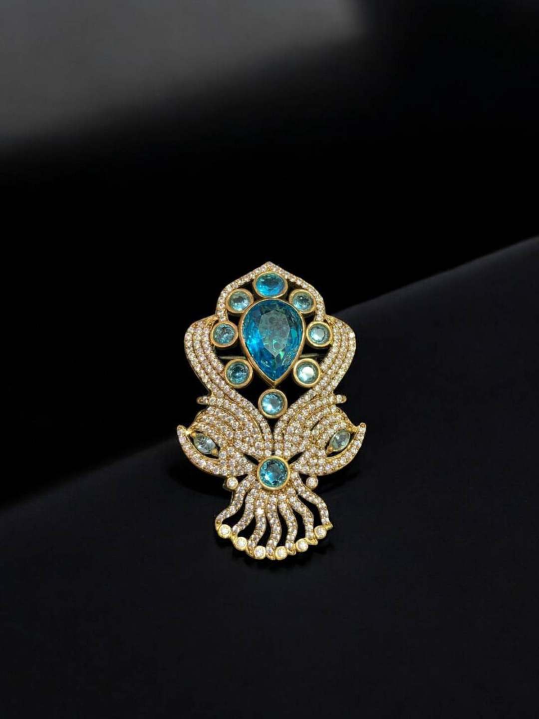 Ishhaara Blue Gold Embellished Victorian Heart Brooch