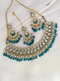 Ishhaara Blue Gold Plated Traditional Kundan Pearl Choker Necklace
