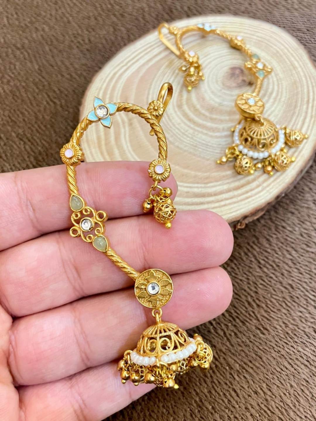 Ishhaara White Jadau Kundan Studded Jhumka Earcuff Earrings