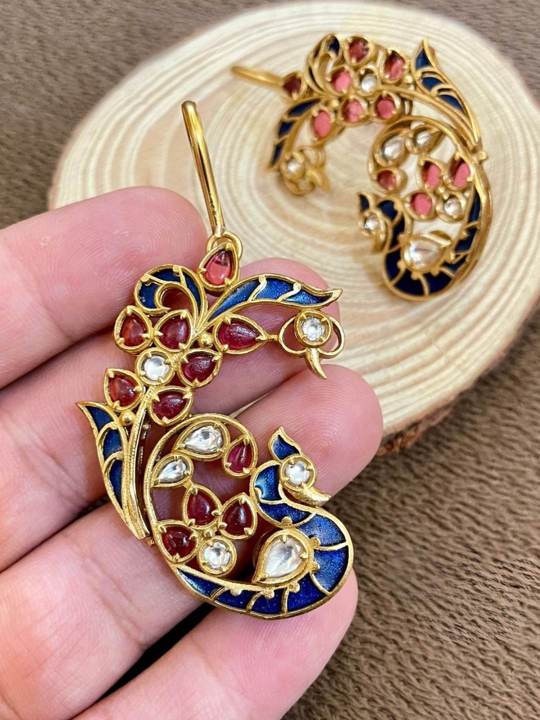 Ishhaara Blue Jadau Morpankh Earcuff Earrings