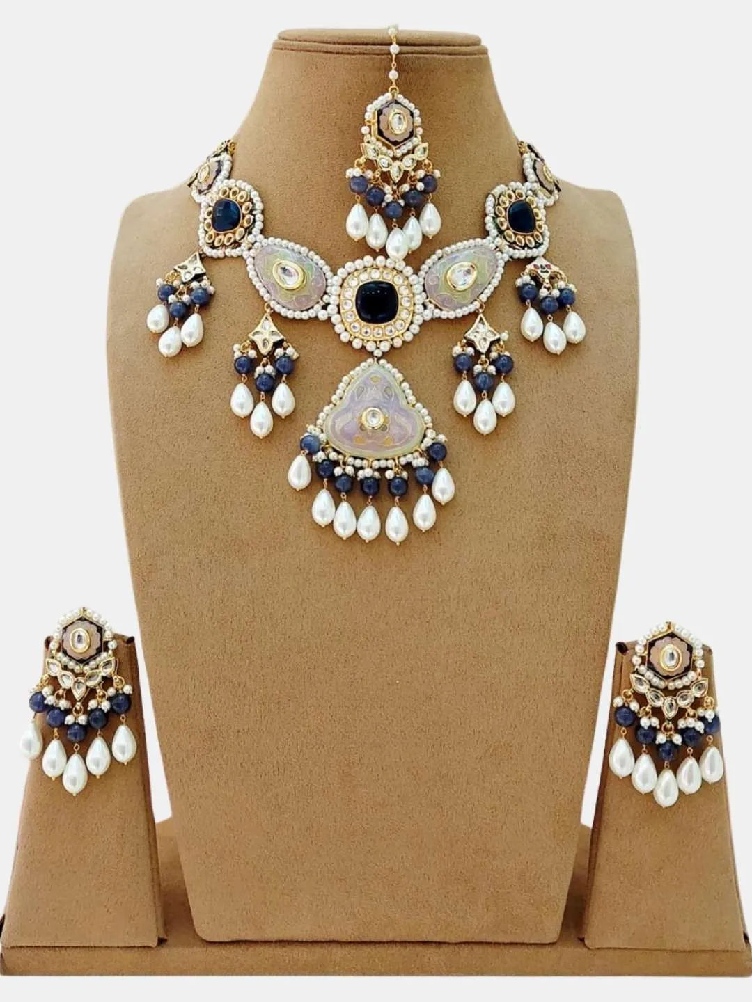 Buy Blue Kundan Beaded Pendant Choker Set Online Ishhaara