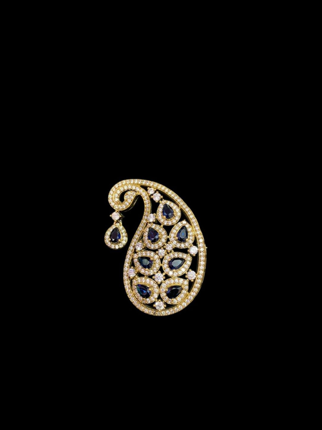 Ishhaara Blue Mango Shaped Groom Brooch