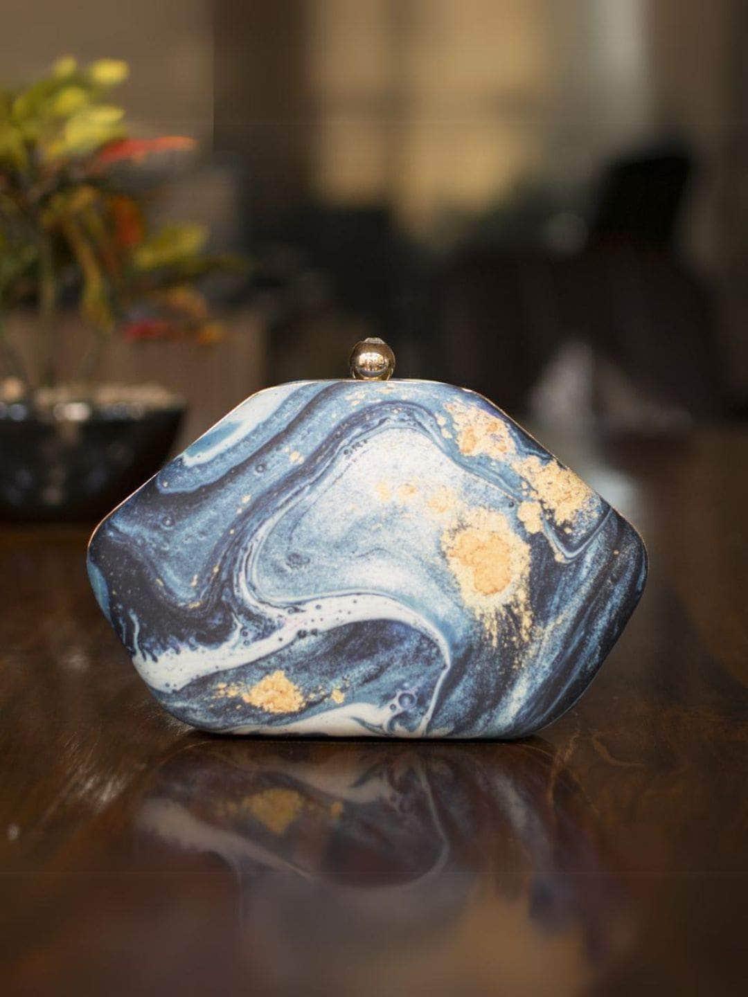 Ishhaara Blue Marble Clutch