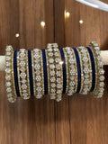 Ishhaara Blue Metal And Velvet Bangles With Mirror Work Bangles