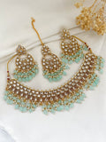Ishhaara Blue Minimal Kundan And Pearl Studded Necklace