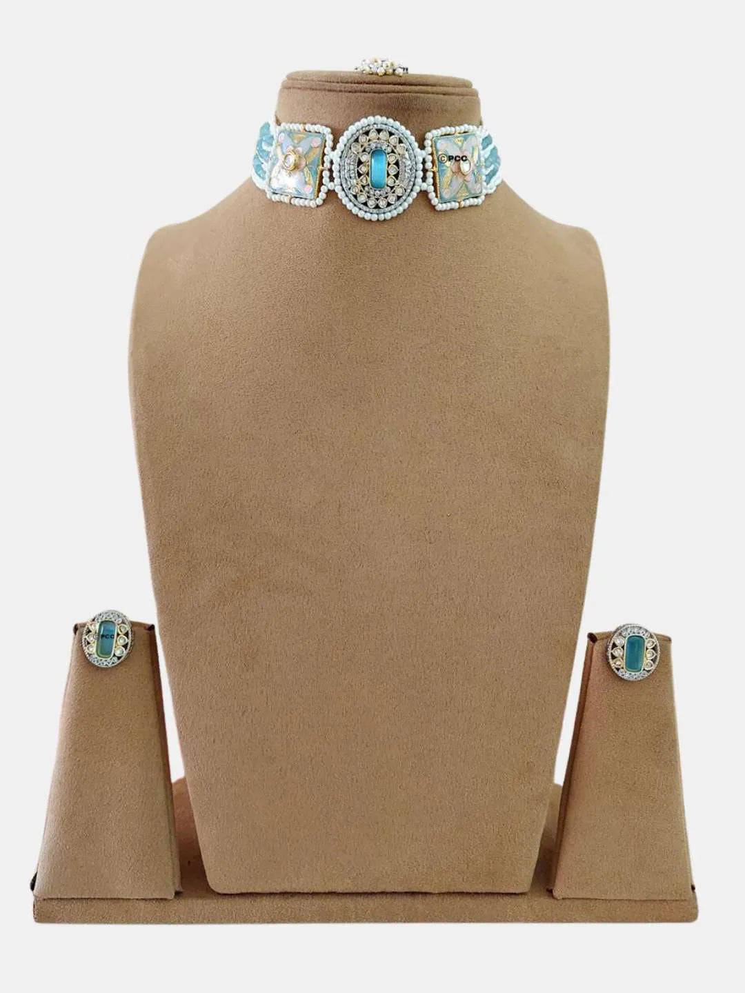 Ishhaara Blue Mother Of Pearl Choker Set