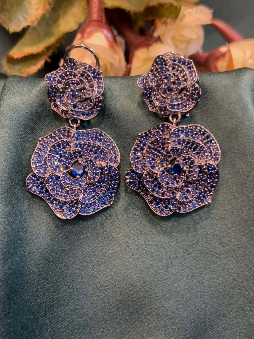 Ishhaara Blue Rose Tinted Danglers