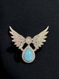 Ishhaara Blue Round Cut Emerald Diamond Butterfly Shape Brooch