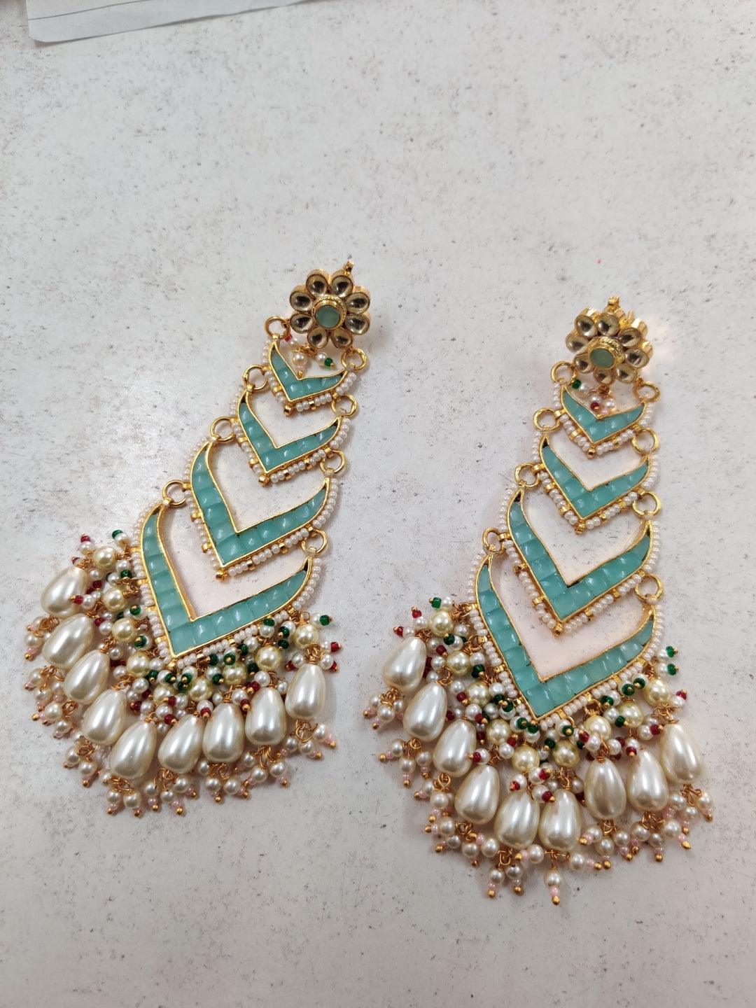 Ishhaara Red Ruby Emerald Beads Pachi Kundan Earrings