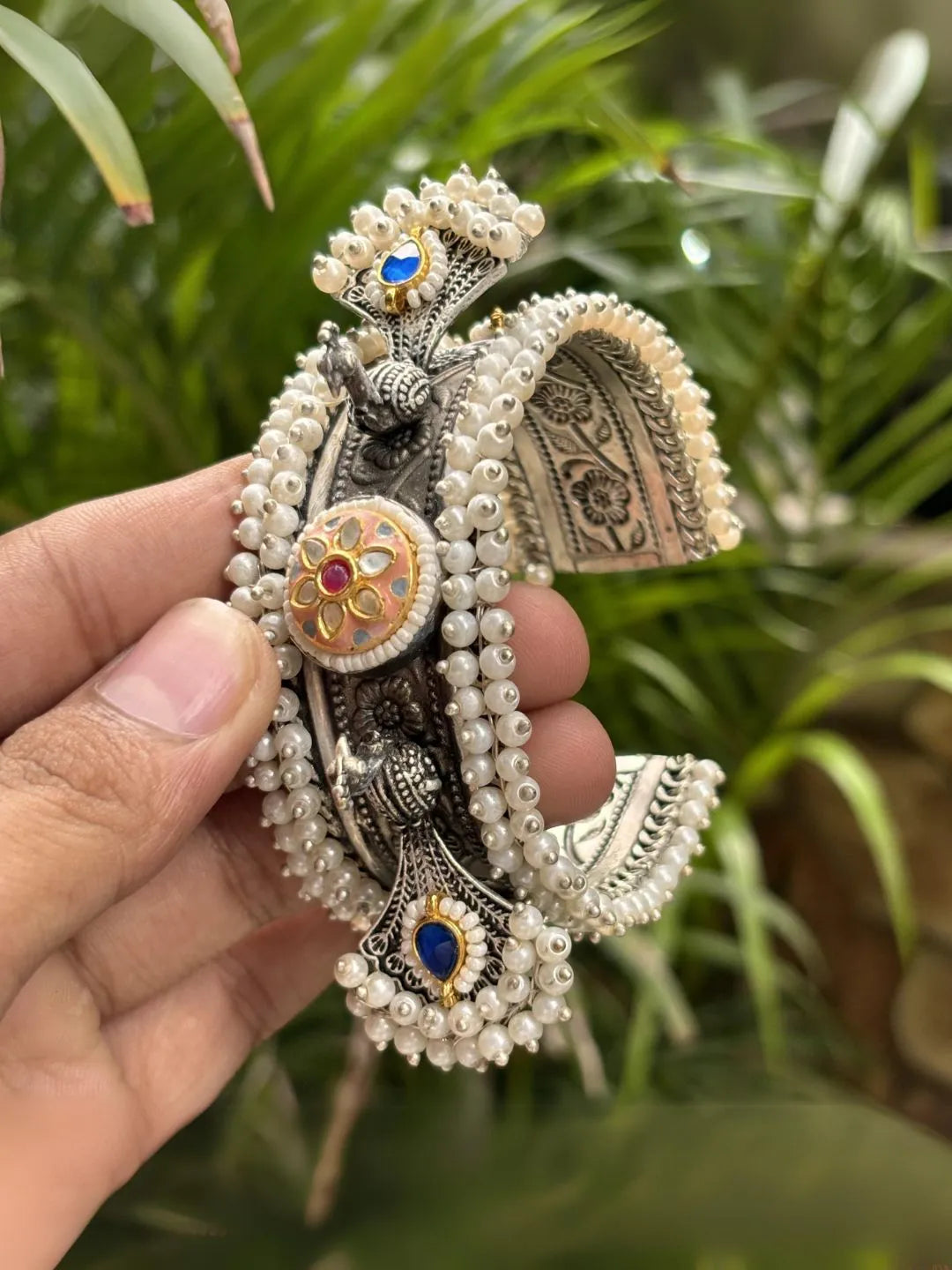 Buy Silver Finish Oxidised Kada With Meenakari Work Online Ishhaara