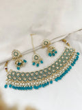 Ishhaara Blue Traditional Drop Shaped Kundan Choker Necklace